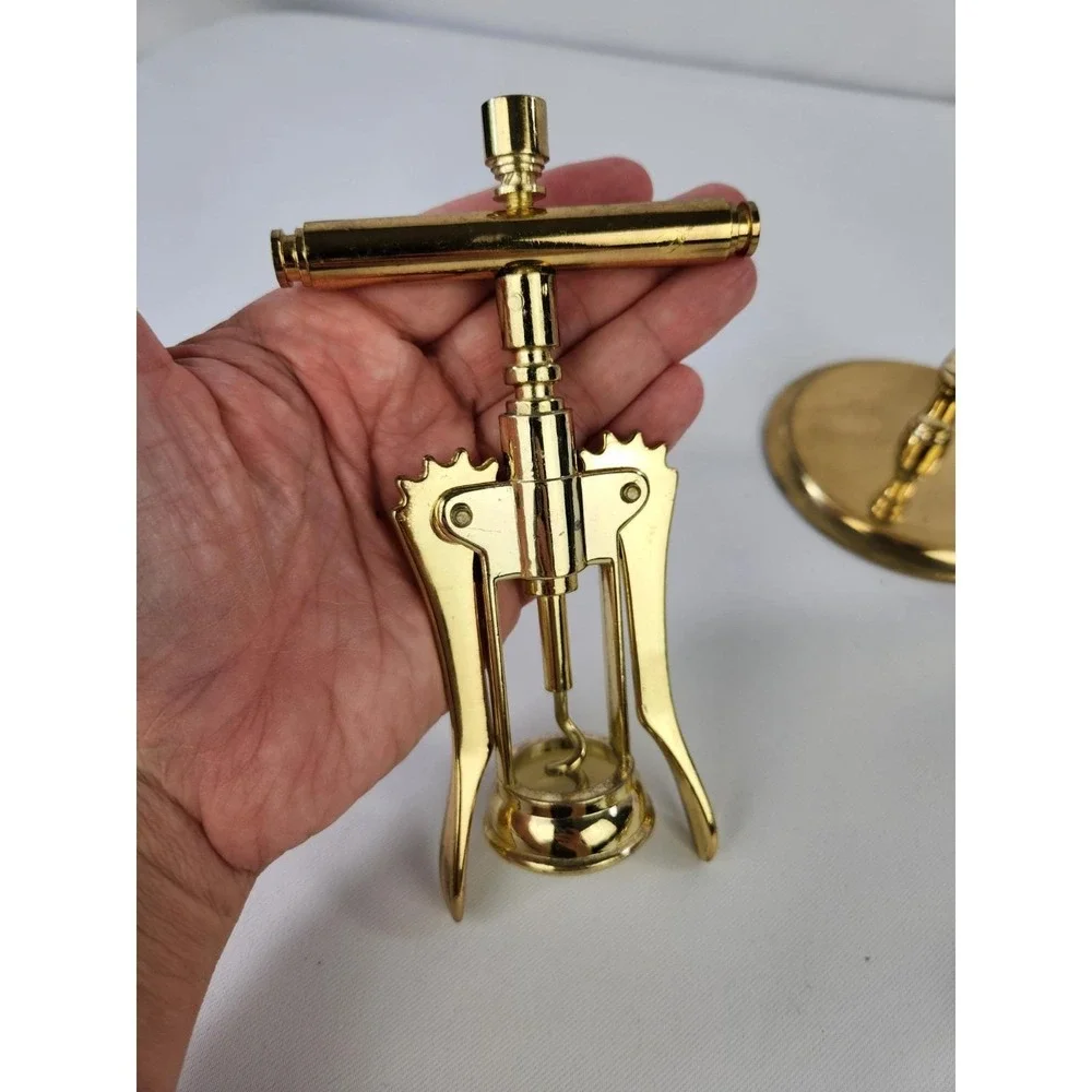Vintage 5pc Brass Plated Bar Tool Set Stand Wine Opener Key Jigger Corkscrew MCM